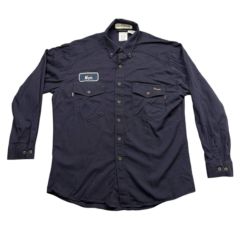 Workrite FR Work Shirt Mens L Navy Blue Flame Resistant Westex UltraSoft Nam